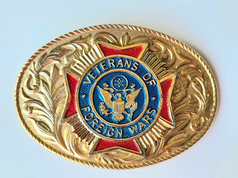 Belt Buckle VFW Blue Red Gold Veterans of Foreign Wars 1980s